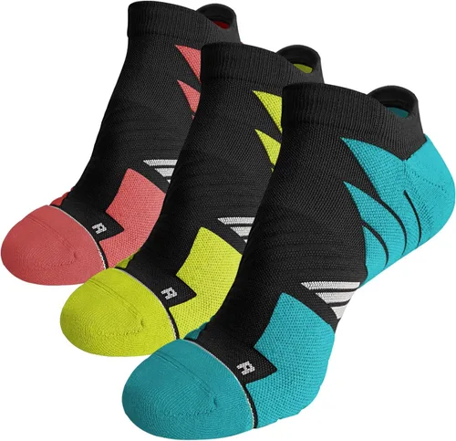 Vista 17 de Hylaea Calcetines deportivos para correr sin visibles, antiampollas, con tecnología Coolmax, sin costuras y antiolor 3 Pares Negro