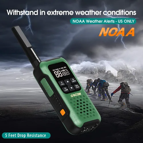 Vista 4 de GOCOM G9 Walkie Talkie impermeable para adultos de largo alcance, radio flotante portátil de dos vías, alerta meteorológica NOAA, SOS, linterna