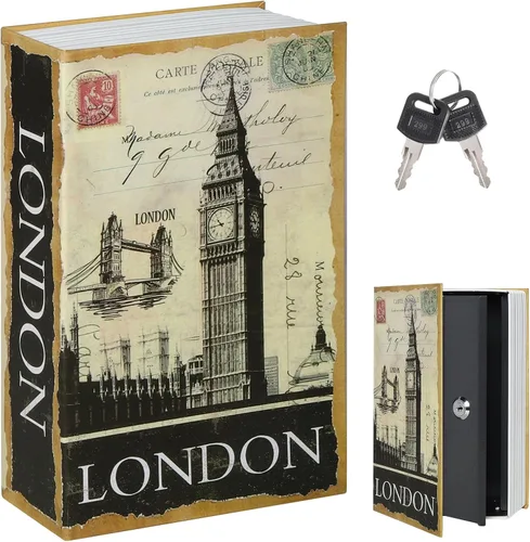 Vista 22 de Decaller Caja fuerte para libros con cerradura de llave, caja secreta de metal oculta para seguridad del hogar, dinero y joyas, 9.5 x 6.2 x 2.2