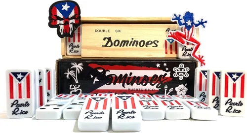 Vista 7 de Juego de dominó Puerto Rico para adultos, regalo doble de seis Dominó puertorriqueño, estilo boricua viene con bandera de relaciones públicas