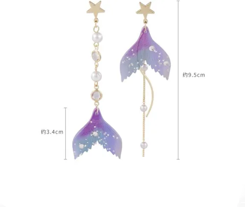 Vista 2 de Pendientes de cola de sirena con diseño de leyenda de sirena color morado