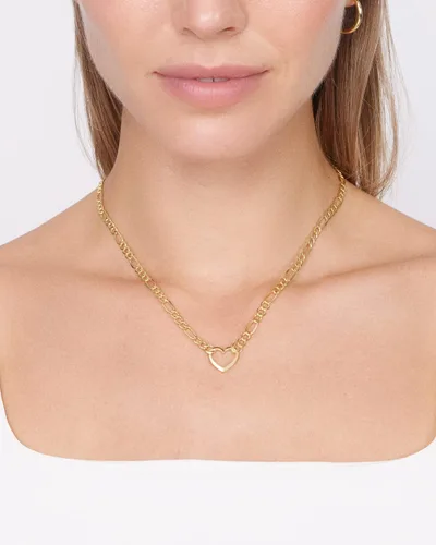 Vista 2 de Jewelry Atelier Collares de corazón Figaro rellenos de oro dije de corazón relleno de oro amarillo de 14 quilates con cadena Figaro sólida