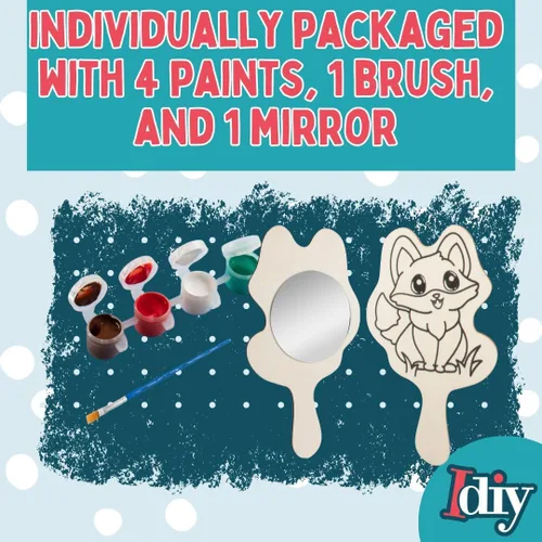 Vista 4 de Idiy Paint Your Own Forest Animals - Kit de espejo de 12 unidades con pintura y pincel No prep needed • 6 forest animal mirrors • Individually