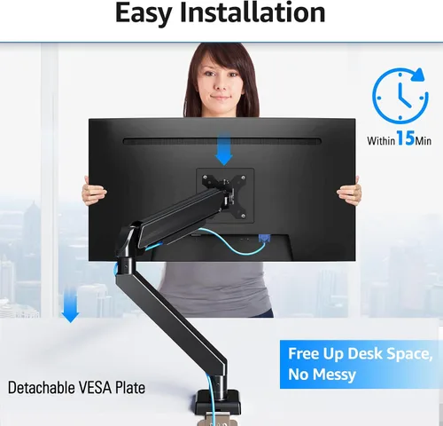 Vista 8 de MOUNTUP Brazo de monitor ultraancho para pantalla de máximo 42 pulgadas, soporte de escritorio de alta resistencia para monitor de 4.4 a 33 libras
