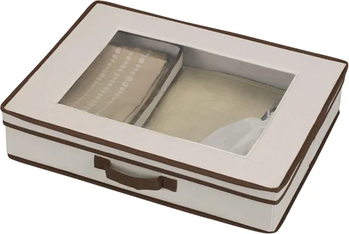 Vista 5 de Household Essentials baúl de almacenamiento de vajilla para platillos, mezcla de algodón, Blanco crudo, 1