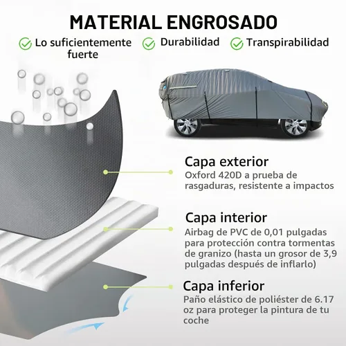 Vista 4 de WARSUN Funda protectora para coche hermética contra granizo con bolsa de aire de PVC real engrosada Funda protectora para coche resistente contra