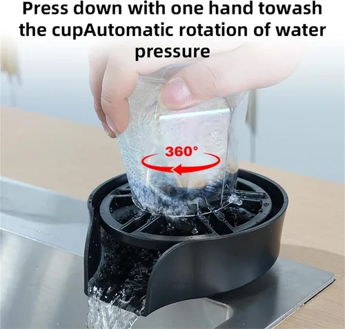 Vista 4 de 2 in 1 Glass Rinser for Kitchen Sink Pull Out Spray Head 360 Rotating Cup Bottle Washer with Flexible Hose Black Silver(Black)