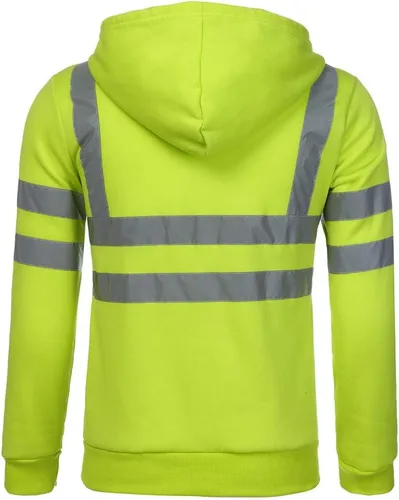 Vista 4 de Sudadera con capucha reflectante de color sólido para hombre, de manga larga, holgada, de alta visibilidad, con capucha de seguridad
