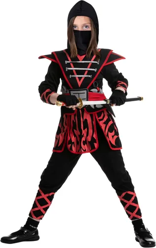 Vista 4 de Spooktacular Creations Disfraz de ninja rojo samurái para fiesta de disfraces de Halloween juego de rol Ninja