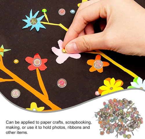 Vista 5 de Amosfun 100 piezas Mini Brads Metal Scrapbooking brads sujetadores de papel para manualidades DIY 0.354 in
