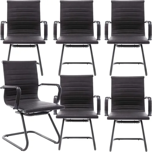 Vista 15 de Juego de 2 sillas de sala de conferencias, sillas de sala de espera con brazos, sillas de recepción de piel sintética sin ruedas, sillas de Negro