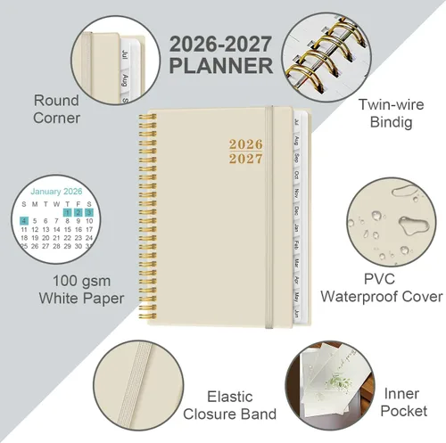 Vista 2 de Agenda 2026 – Agenda semanal y mensual de enero de 2026 a diciembre de 2026, planificador 2026 encuadernado en espiral con 12 pestañas mensuales