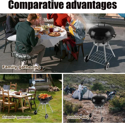 Vista 4 de Parrilla de carbón: Parrilla de carbón con asa, adecuada para patio trasero, al aire libre, (18 pulgadas)