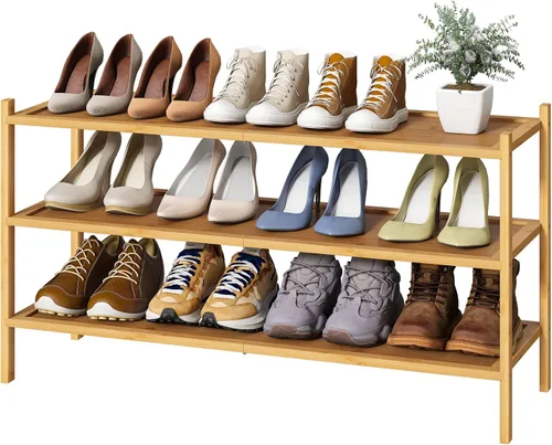 Vista 20 de kiplant Zapatero de bambú negro de 2 niveles, zapatero apilable de madera de bambú para armario, entrada y pasillo