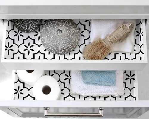 Vista 4 de GloryTik Papel tapiz blanco y negro, diseño geométrico de enrejado, para despegar y pegar, moderno, autoadhesivo, extraíble, impermeable