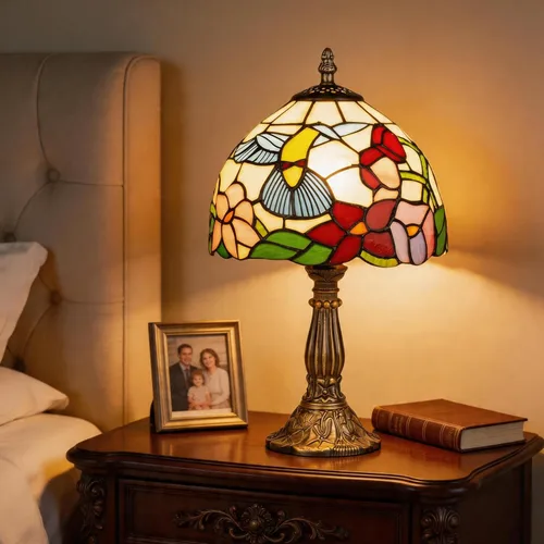 Vista 12 de Lámpara de mesa pequeña estilo Tiffany, lámpara de vidrio teñido antiguo de 5 pulgadas, lámpara de mesa de noche para escritorio, para dormitorio