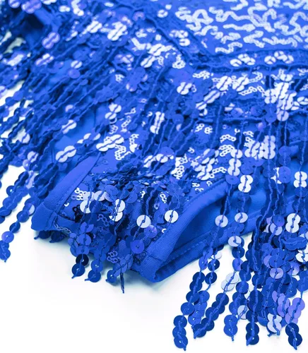 Vista 6 de Xnihocha Vestido de baile latino con borlas y lentejuelas brillantes para niñas y niñas, falda tutú, leotardo, moderno, disfraz de salón de jazz