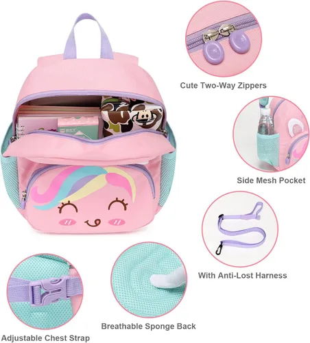 Vista 3 de Mochila infantil para niñas y niños, linda mochila escolar de dibujos animados en 3D para bebés, niños y niñas de 1 a 5 años, Unicornio, Moderno