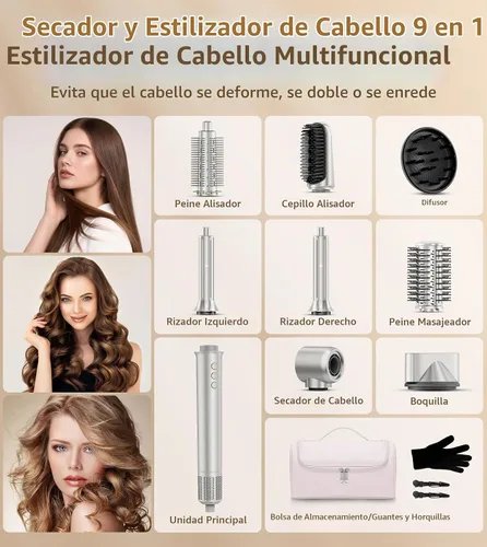 Vista 6 de 9-in-1 Hair Dryer Brush Kits, Curly Hair Dryer with Diffuser for Women Beige Gray