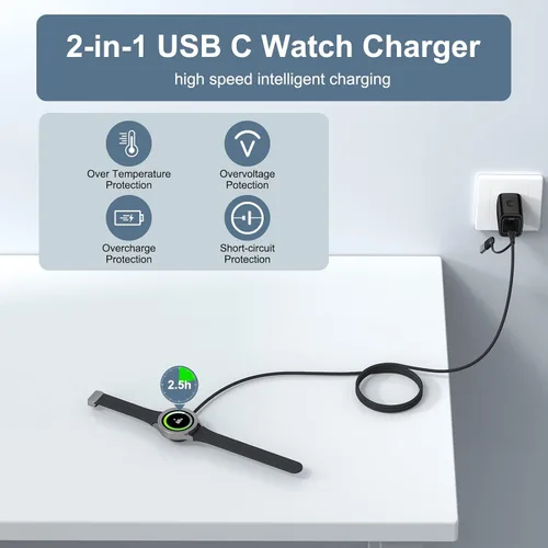 Vista 5 de Cable magnético de carga rápida para Samsung Watch 8/8 Classic/7/Ultra/6/6/5 Pro/5/4/4 Classic/3/Active 2/1, cargador de reloj inteligente de 3.5 W