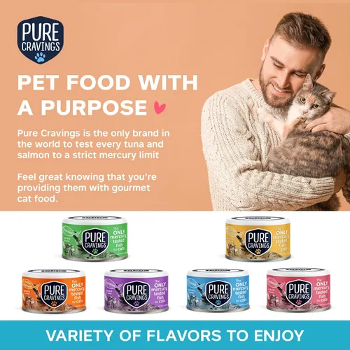 Vista 6 de Pure Cravings - Comida húmeda para gatos, filetes de caballa en salsa, cada captura es probada para mercurio, lata húmeda de pescado para gatos, sin