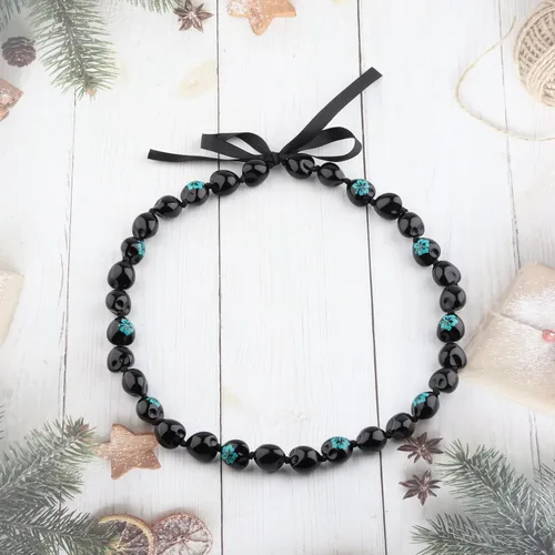 Vista 7 de BNQL Collar grueso hawaiano Kukui Nut Lei con cierre de lazo de cinta, regalo de graduación