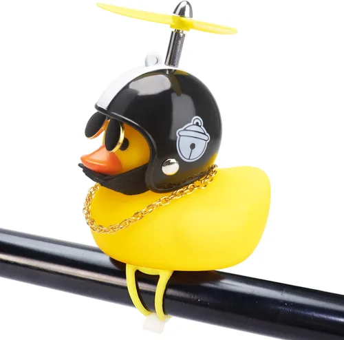 Vista 8 de wonuu Adornos de pato de goma para automóvil, decoración de tablero de instrumentos de pato amarillo, cuernos de bicicleta de pato con casco