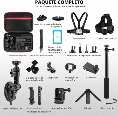 Vista 8 de BRDRC Kit de 22 accesorios en 1 de bolsillo, incluyendo estuche duro, soporte de succión para automóvil, trípode, base magnética, base
