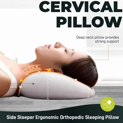 Vista 2 de Almohada de apoyo de cuello de espuma viscoelástica de lujo, cojín cervical ergonómico para dormir (azul)