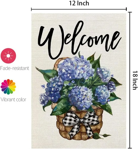 Vista 6 de Bandera de jardín de hortensias CROWNED BEAUTY primavera de doble cara 12x18 pulgadas para decoración floral pequeña al aire libre CF813-12