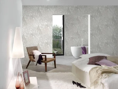 Vista 5 de CONCORD WALLCOVERINGS ™ Papel tapiz moderno con textura floral, hojas de pared de vinilo, gris, metálico, plateado, blanco, 21 pulgadas x 33 pies