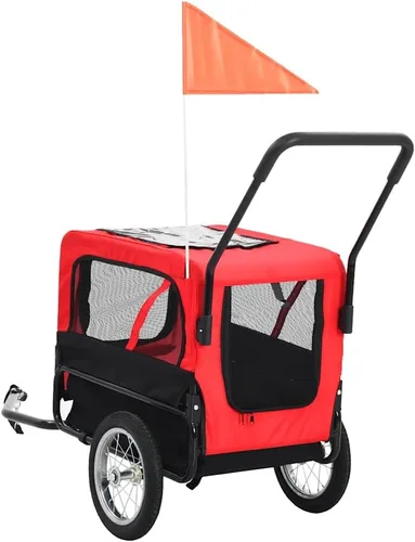 Vista 9 de vidaXL 2 en 1 remolque de bicicleta para mascotas y cochecito para correr, versátil con conversión rápida, marco de acero resistente, tela Oxford