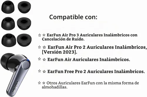 Vista 3 de JNSA Almohadillas de espuma viscoelástica con cancelación de ruido, compatible con EarFun Air Pro 3 / Air Pro 2 / EarFun Air, sin dolor de silicona
