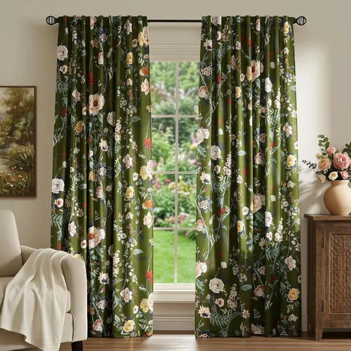 Vista 23 de MUSSEL Cortinas florales de terciopelo de 63 pulgadas de largo, cortinas botánicas de lujo para oscurecer la habitación, 2 paneles de colibrí