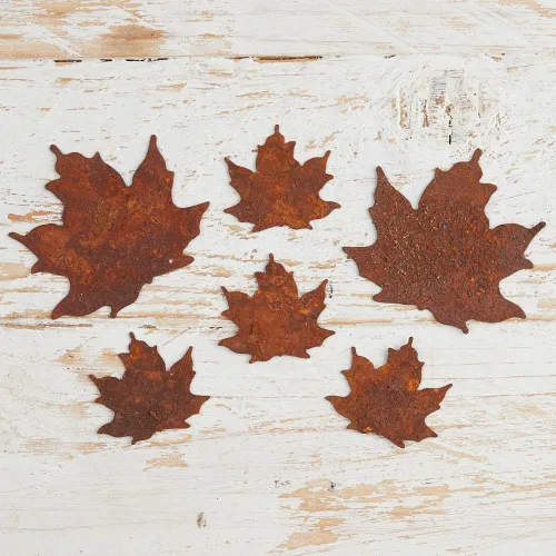 Vista 4 de 24 recortes de hojas de metal rústico: hojas de otoño de hojalata primitivas para manualidades de otoño