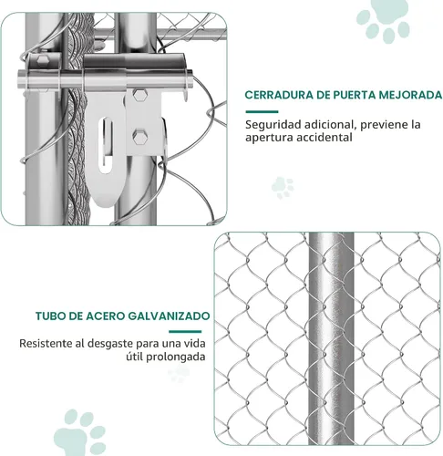 Vista 6 de YITAHOME Perrera para perros al aire libre con comederos giratorios, recinto para perros al aire libre de 7.5 x 7.5 pies con techo, jaula resistente