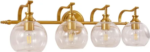 Vista 13 de ANDY STAR Lámparas de baño de níquel cepillado, luces de tocador de 1 luz, apliques modernos de pared de baño con pantalla de vidrio transparente