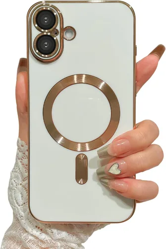 Vista 25 de OOK Magnatic - Funda para iPhone 11 Pro Max [compatible con MagSafe] protector completo de lente de cámara con borde electrochapado dorado, TPU