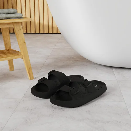 Vista 2 de Weweya Sandalias para mujer y hombre - Pantuflas acolchadas - Sandalias ajustables con doble hebilla - Sandalias planas de EVA