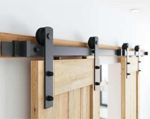 Vista 5 de SMARTSTANDARD Kit de herrajes para puerta corrediza de granero de doble puerta resistente de 5 pies, suave y silencioso, fácil de instalar, incluye