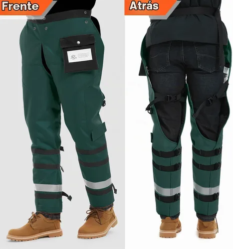 Vista 2 de Chaparreras de motosierra con envoltura técnica de YARDMARIS de UL Clase A, 8 capas, estilo delantal, color verde ejército Verde militar