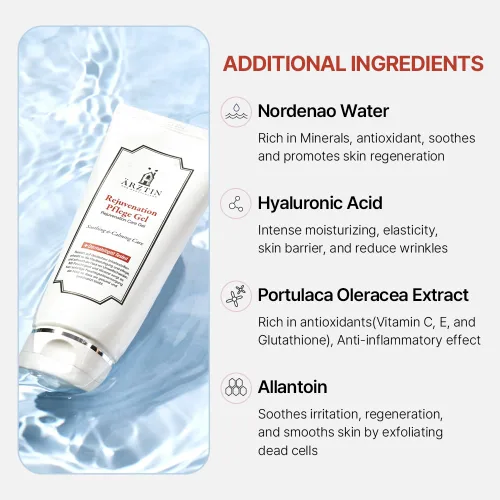 Vista 6 de ARZTIN Rejuvenation Pflege Gel, gel suavizante facial y corporal, gel no pegajoso, After Sun con aloe, agua mineral, 4.4 onzas líquidas