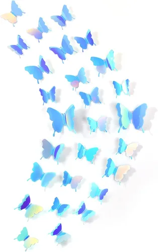 Vista 15 de 48 calcomanías 3D, espejadas, de mariposa, adhesivos para pared, para manualidades, decoración de pared para el hogar, 3 tamaños Negro