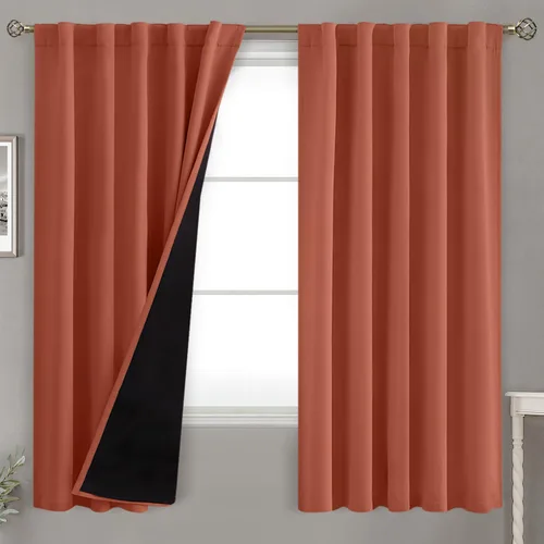 Vista 157 de BGment Cortinas 100% opacas beige de 63 pulgadas de largo con forro aislante térmico, bolsillo para varilla y lengüeta trasera de doble capa