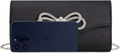 Vista 7 de Gets Bolso de noche para mujer, bolso de mano con lazo de diamantes de imitación para mujer, fiesta, boda, baile de graduación, cóctel, bolsos