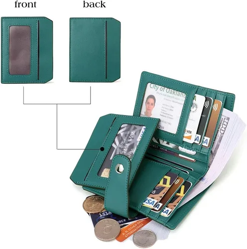 Vista 4 de BOSTANTEN - Billetera de cuero para mujer con bloqueo RFID, pequeña, con cremallera, de bolsillo, para tarjetas, con ventana para documento