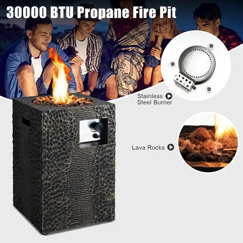 Vista 4 de Tangkula Patiojoy - Chimenea de propano para patio de 16 pulgadas, chimeneas de gas cuadradas de encendido electrónico con cubierta protectora