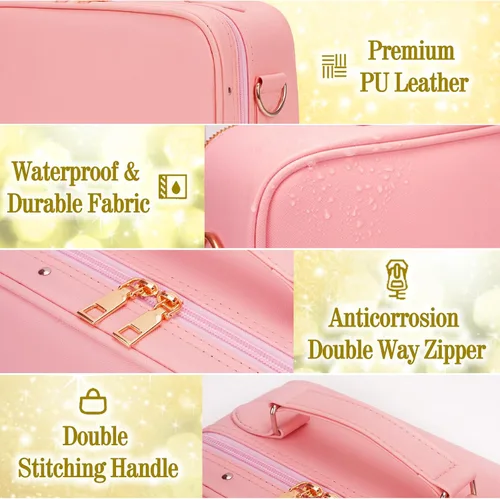 Vista 9 de Bolsa de Maquillaje de Viaje con Espejo Iluminado, Estuche de Maquillaje de Viaje con Divisores Ajustables, Estuche de Maquillaje Impermeable