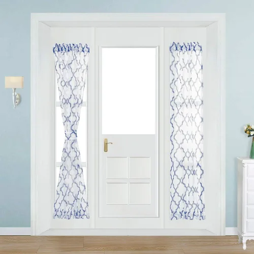 Vista 6 de NAPEARL Cortinas para puerta francesa, patrones geométricos, luz lateral para puerta delantera, lino sintético semitransparente con bolsillo Beige