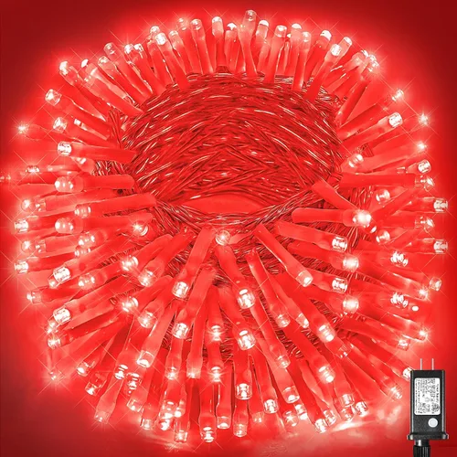 Vista 9 de Guirnalda de luces navideñas con 100 LEDs, tira de 33 pies, 8 modos, conectable, impermeable, parpadeante, con temporizador y memoria, para Azul